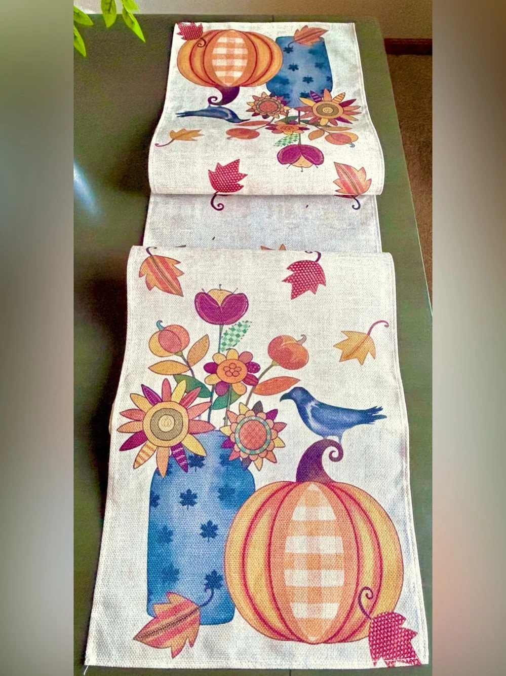 Folk Art Rustic Farmhouse Fall Flowers Crow Pumpkin 72